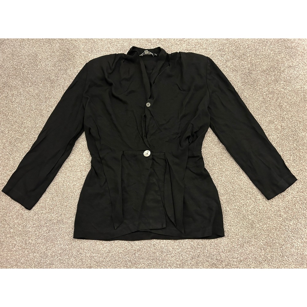 Studio JPR Blouse Womens 10 Black Excellent Vintage 80s Cinched Waist Draped Top